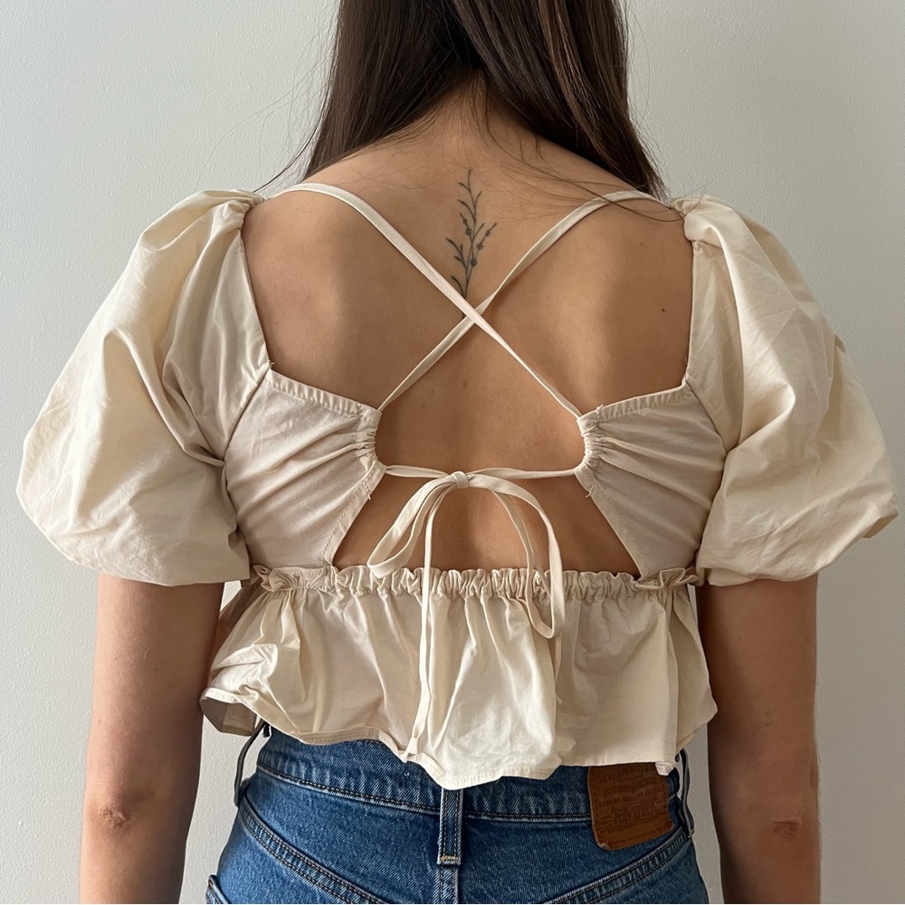 Cream Ruffle Crop Top - Picture 2 of 3